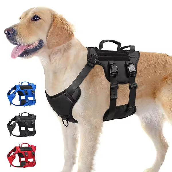 Heavy-Duty Nylon Tactical Dog Harness with Dual Handles and Reflective Design